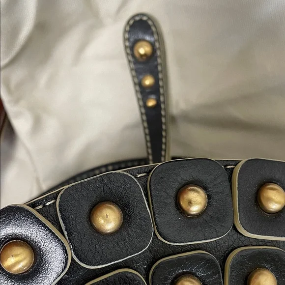 Maxx New York Leather Black Gold stud brass ball Studded Shoulder Bags - Picture 6 of 17